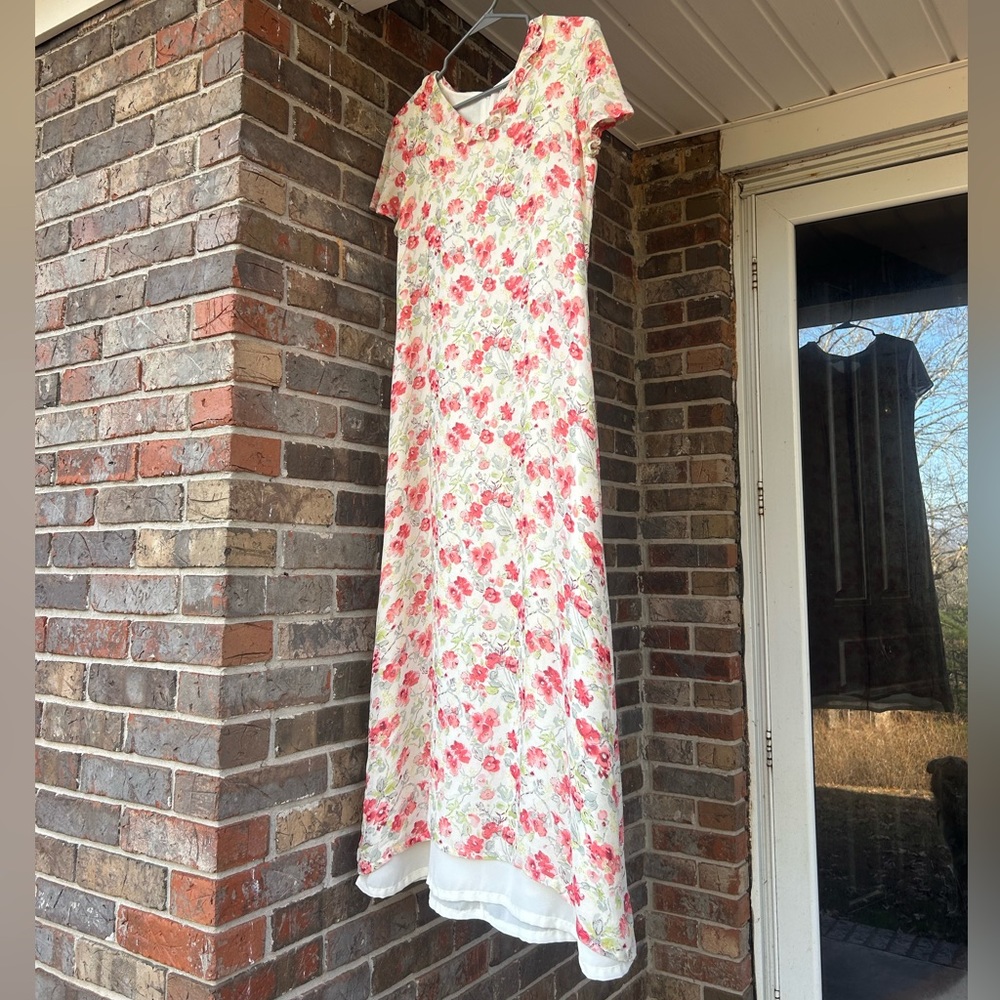 90s silk floral calf-length dress